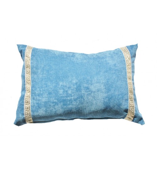 Blue Greek Key Velvet Lumber Cushion
